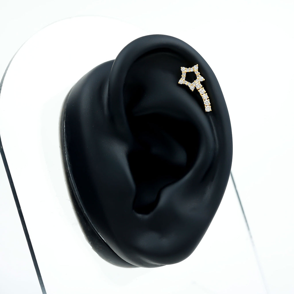 Certified Moissanite Star Celestial Cartilage Earring