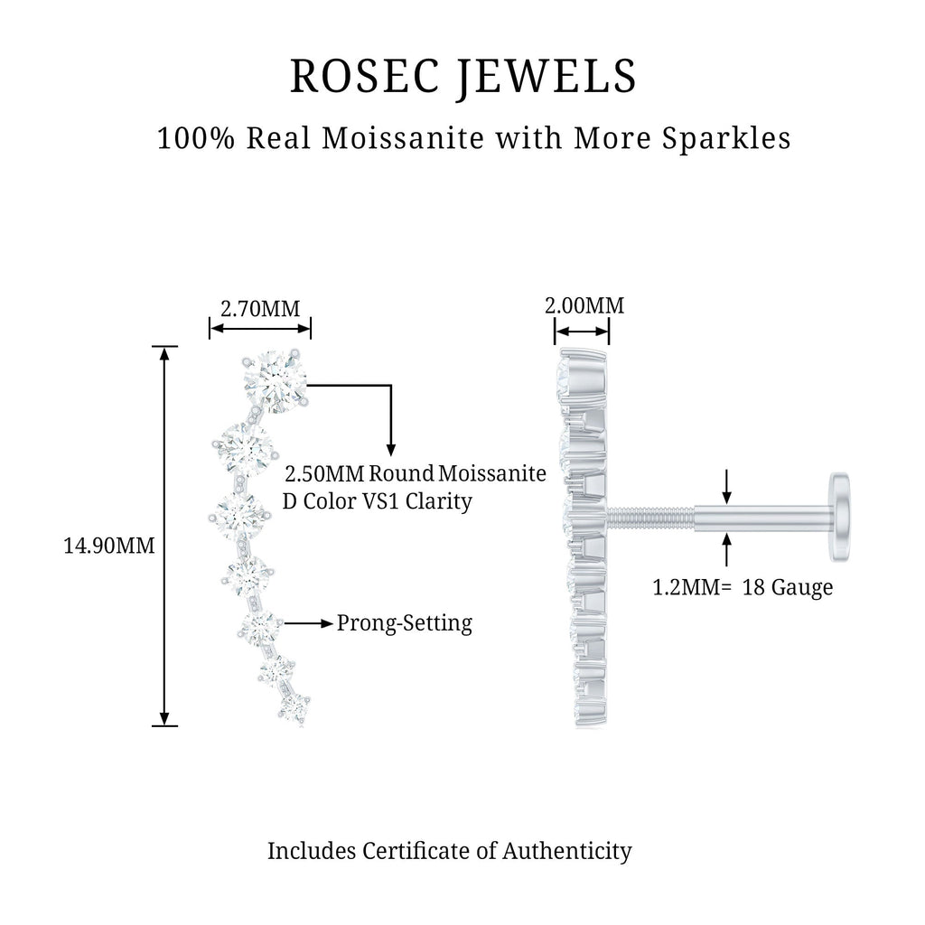 Graduated Style Moissanite Ear Crawler Earring for Helix Piercing