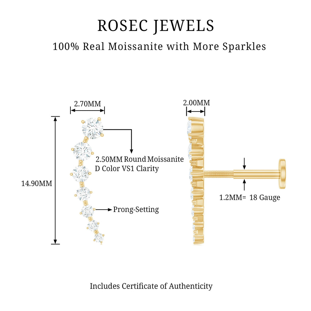 Graduated Style Moissanite Ear Crawler Earring for Helix Piercing