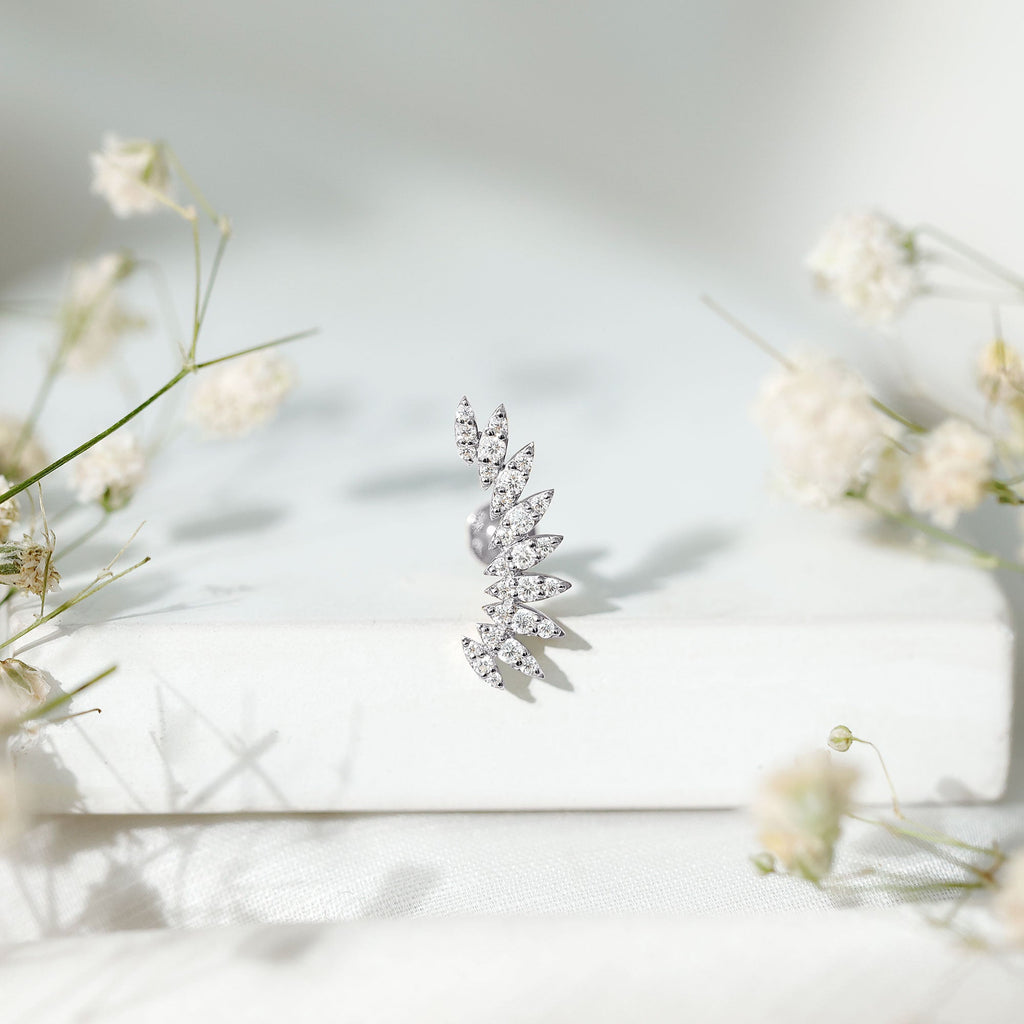 Certified Moissanite Feather Climber Cartilage Earring