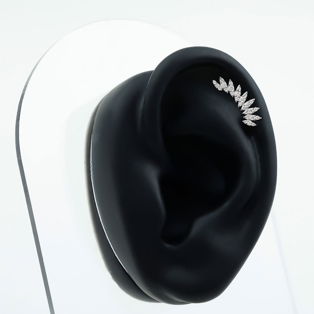 Certified Moissanite Feather Climber Cartilage Earring