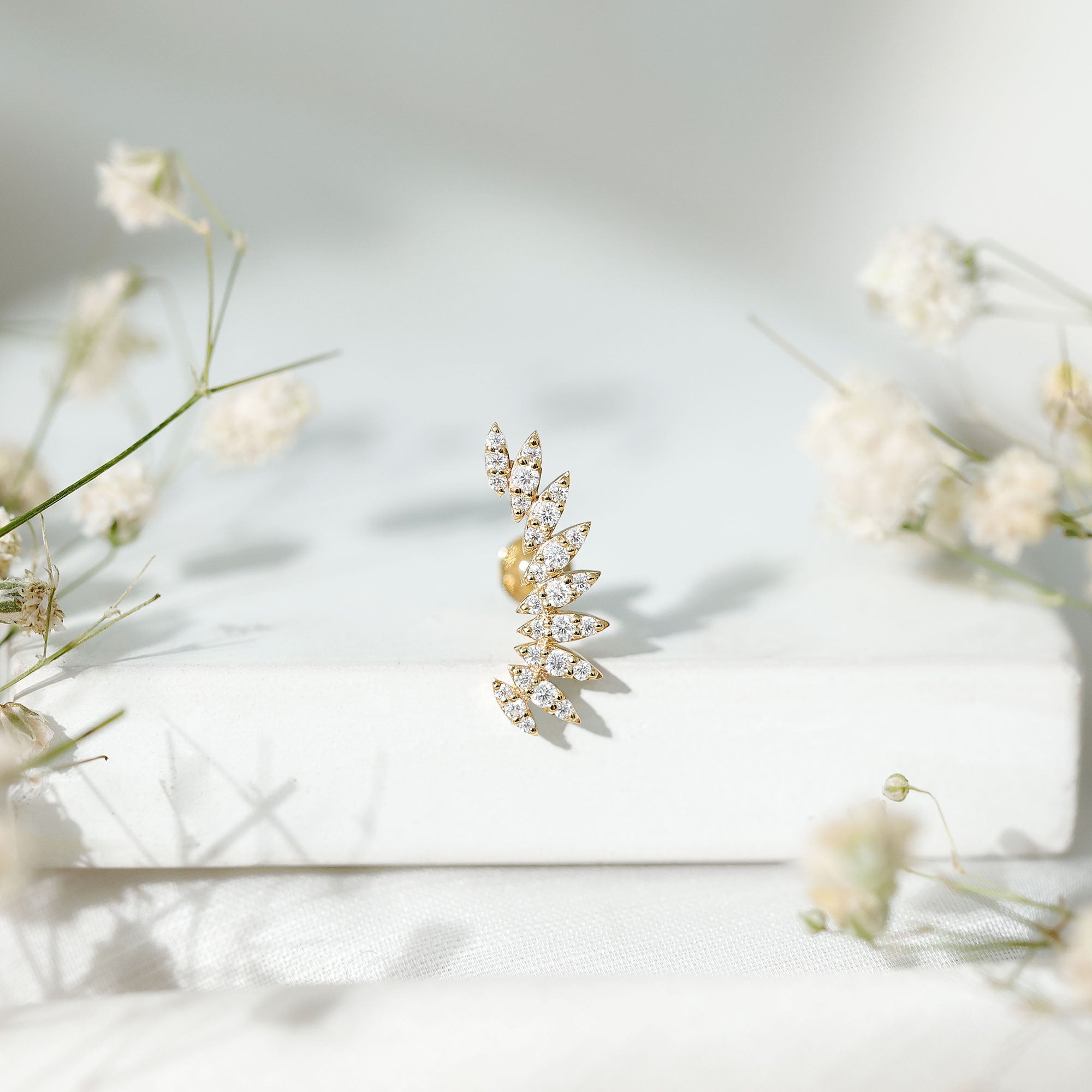 Certified Moissanite Feather Climber Cartilage Earring