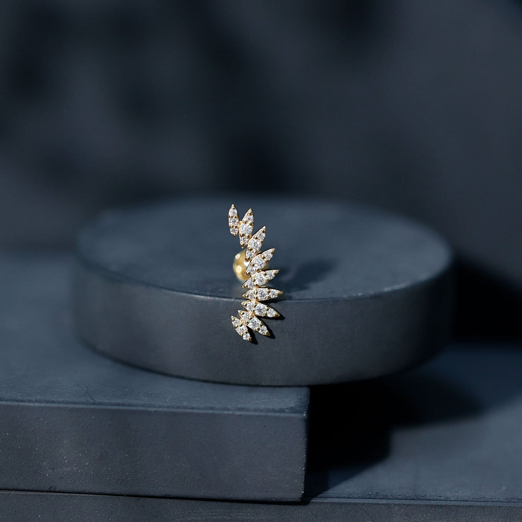 Certified Moissanite Feather Climber Cartilage Earring