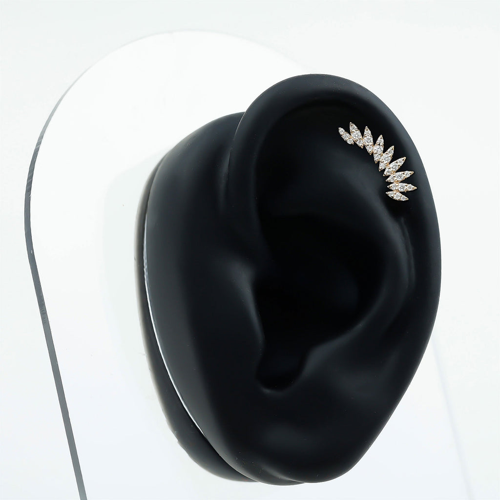 Certified Moissanite Feather Climber Cartilage Earring