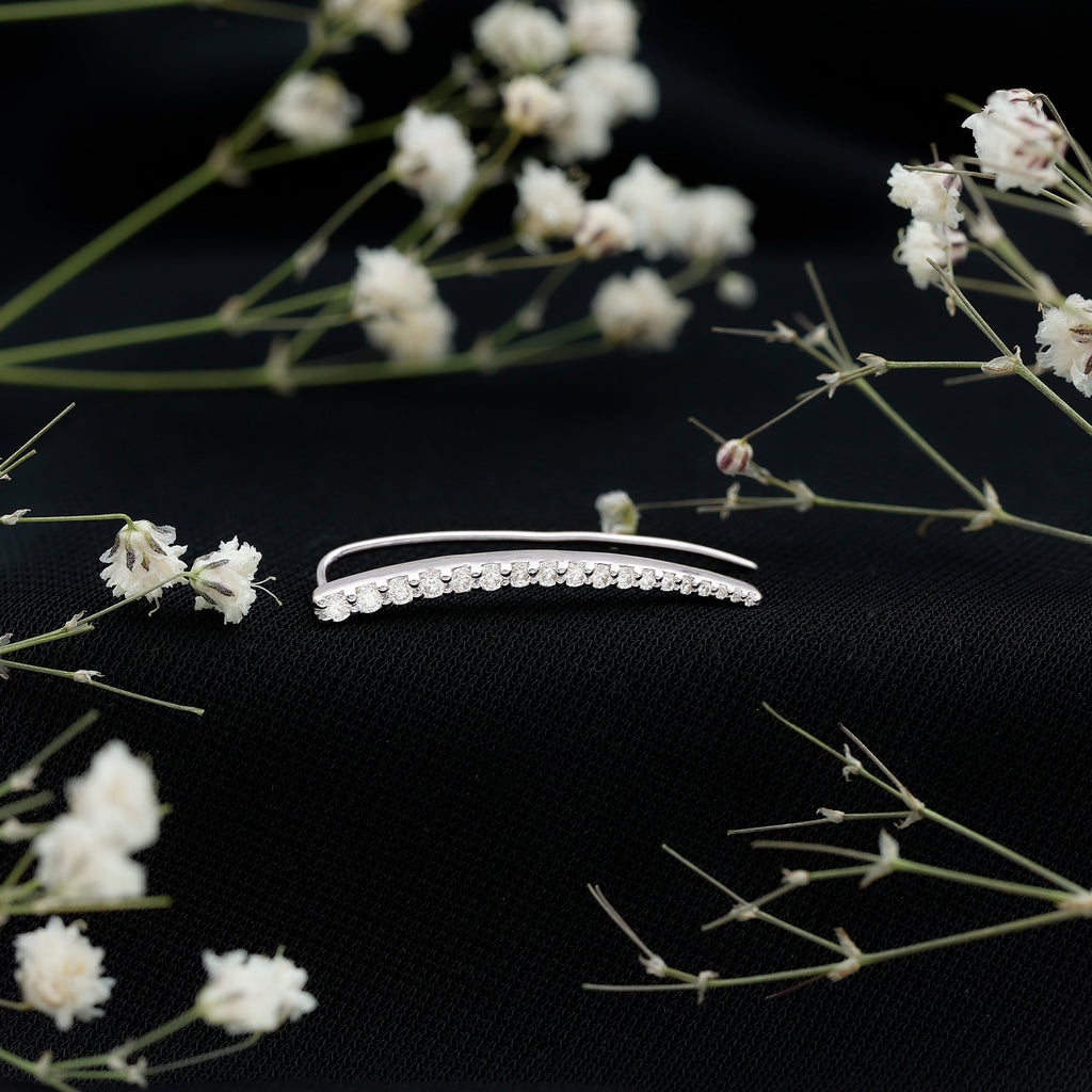 Minimalist Moissanite Curved Climber Earring