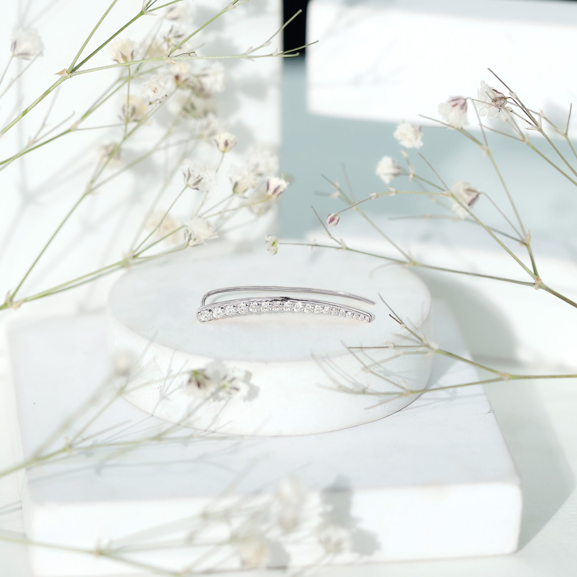 Minimalist Moissanite Curved Climber Earring