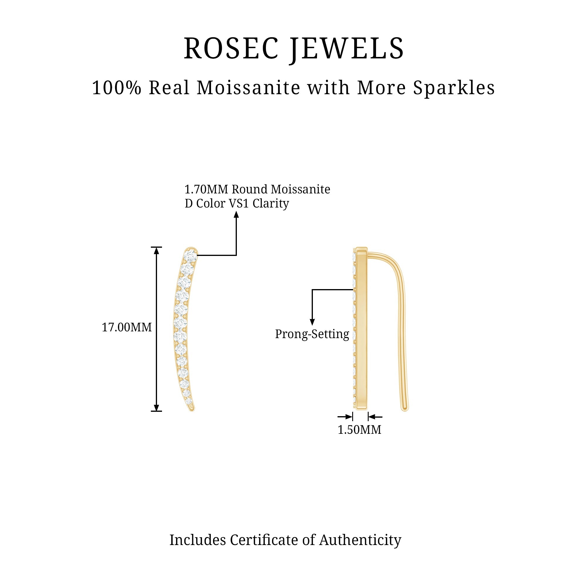 Minimalist Moissanite Curved Climber Earring