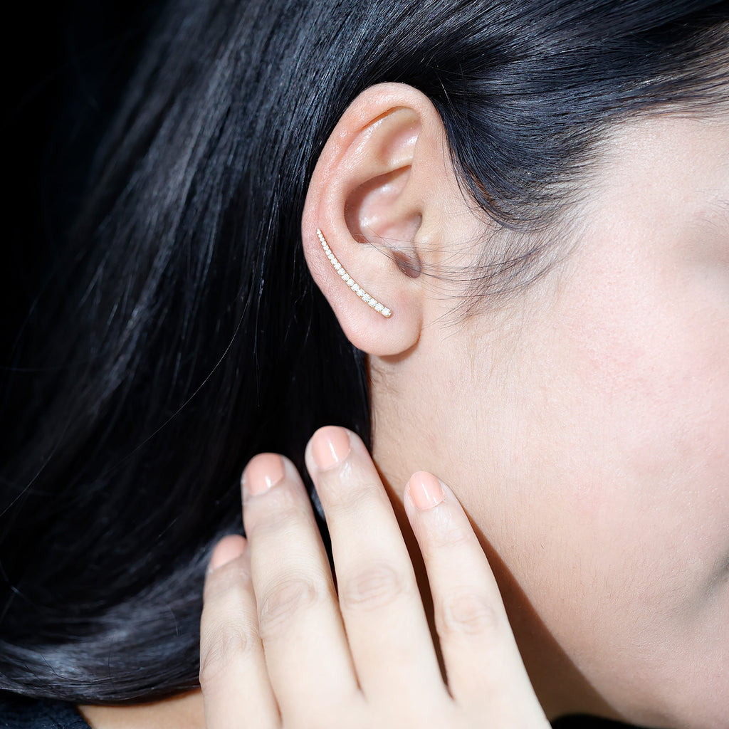 Minimalist Moissanite Curved Climber Earring