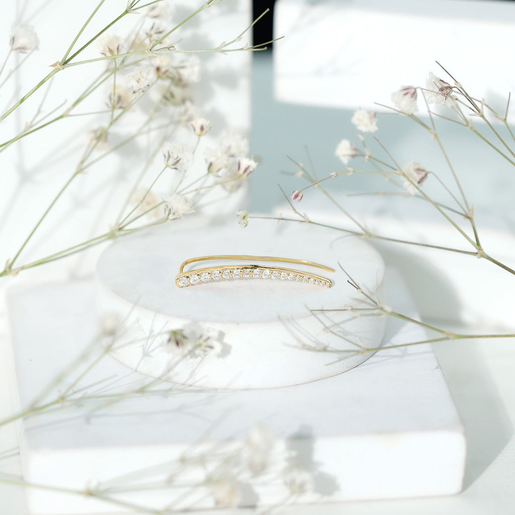 Minimalist Moissanite Curved Climber Earring