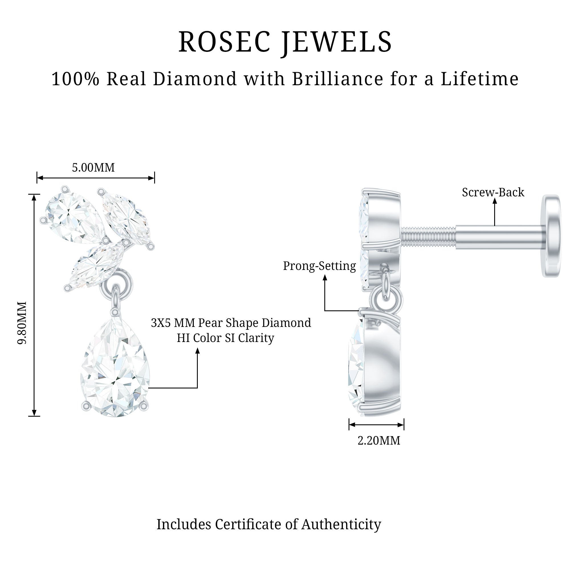 Real Diamond Teardrop Cartilage Earring