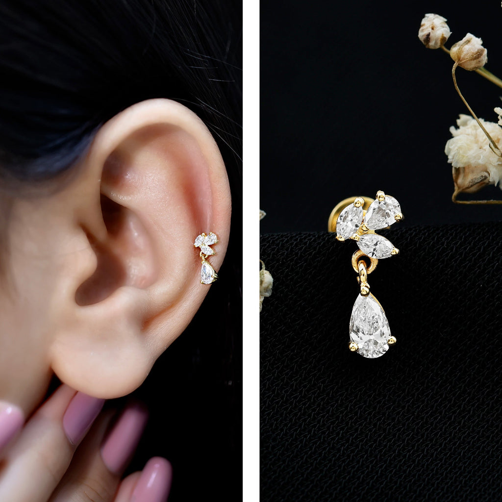 Real Diamond Teardrop Cartilage Earring