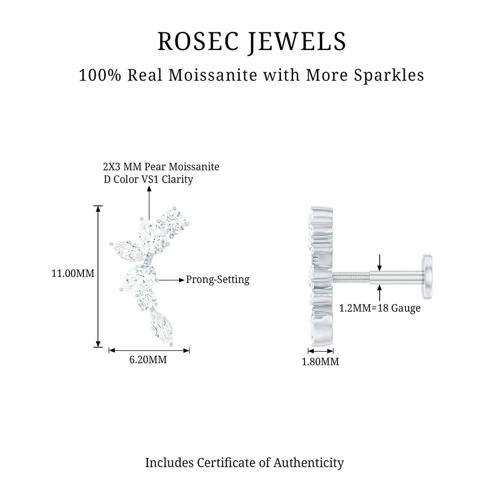 Certified Moissanite Curved Helix Earring for Women