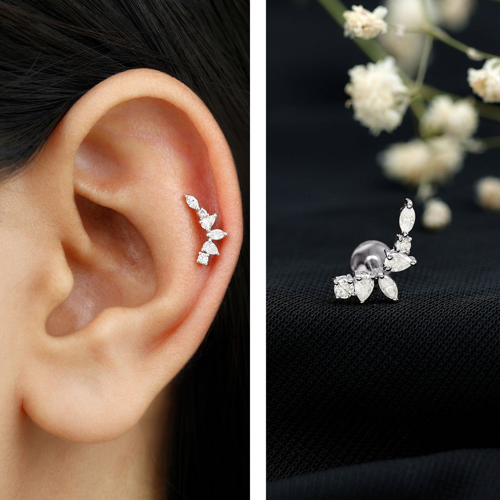 Certified Moissanite Curved Helix Earring for Women