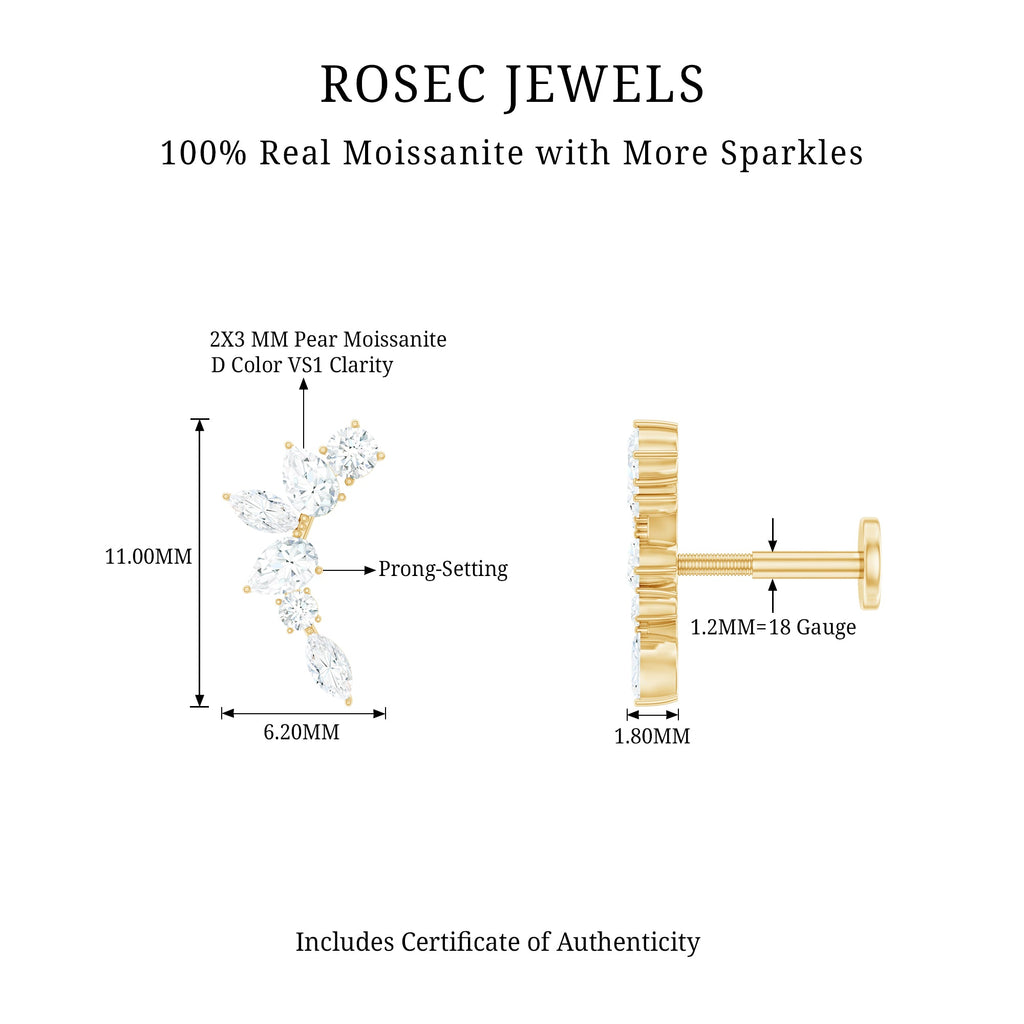 Certified Moissanite Curved Helix Earring for Women