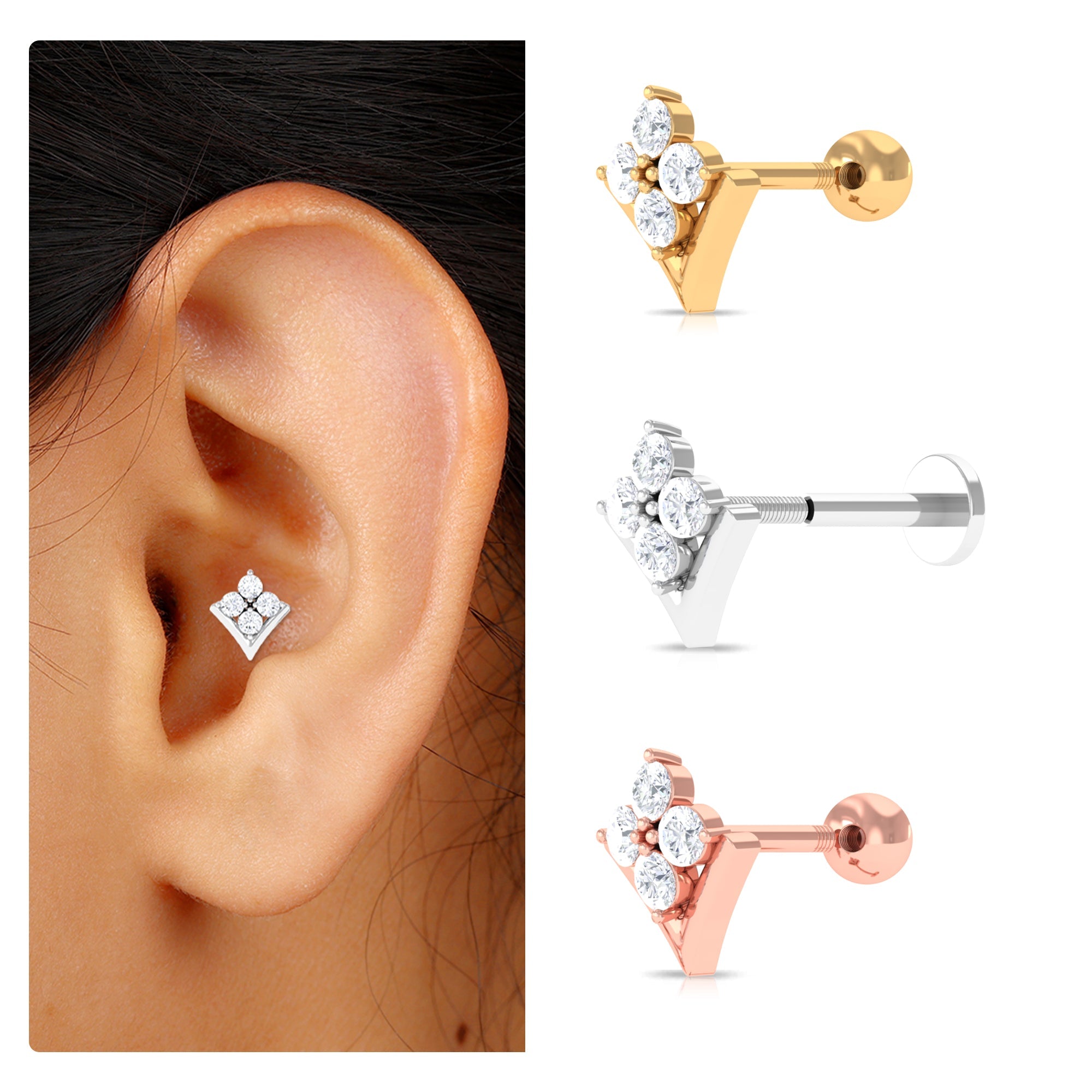 Moissanite Floral Cartilage Earring in Gold