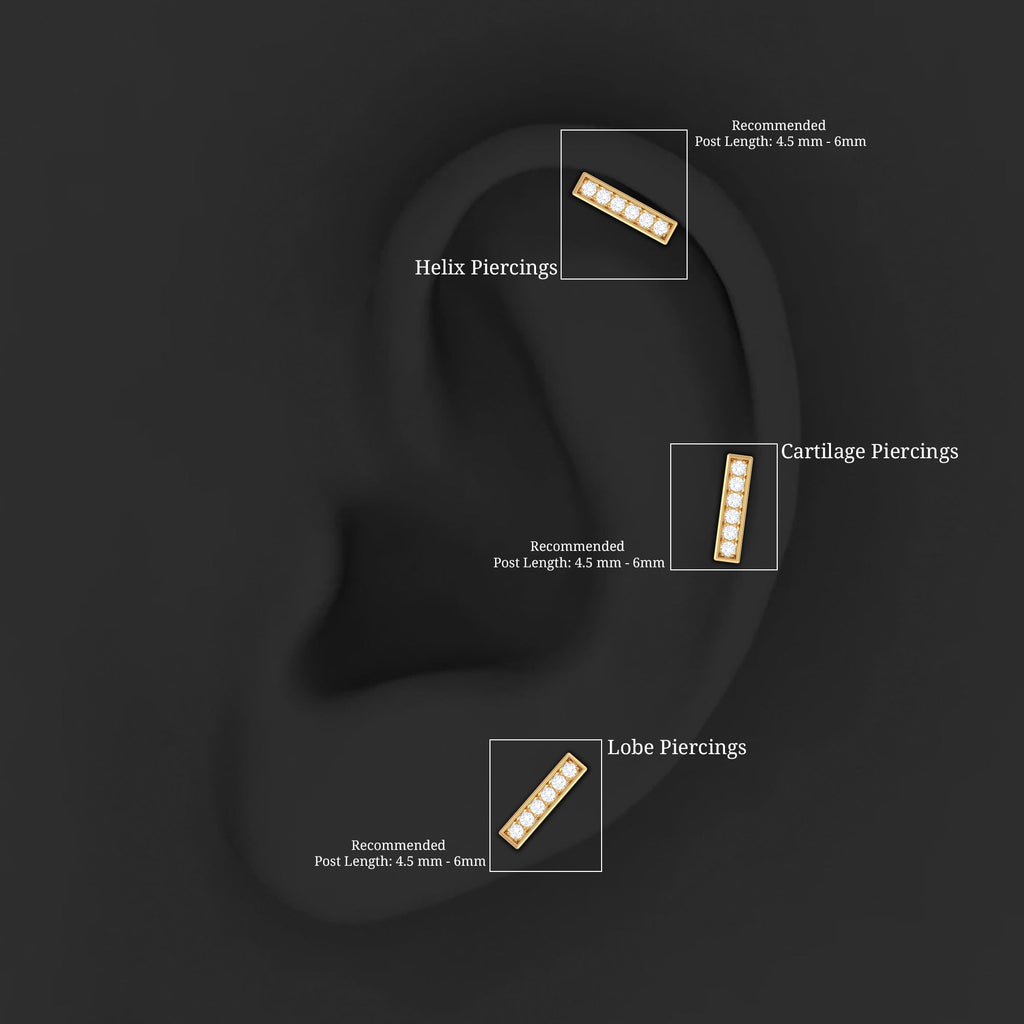 Round Moissanite Bar Earring for Cartilage Piercing