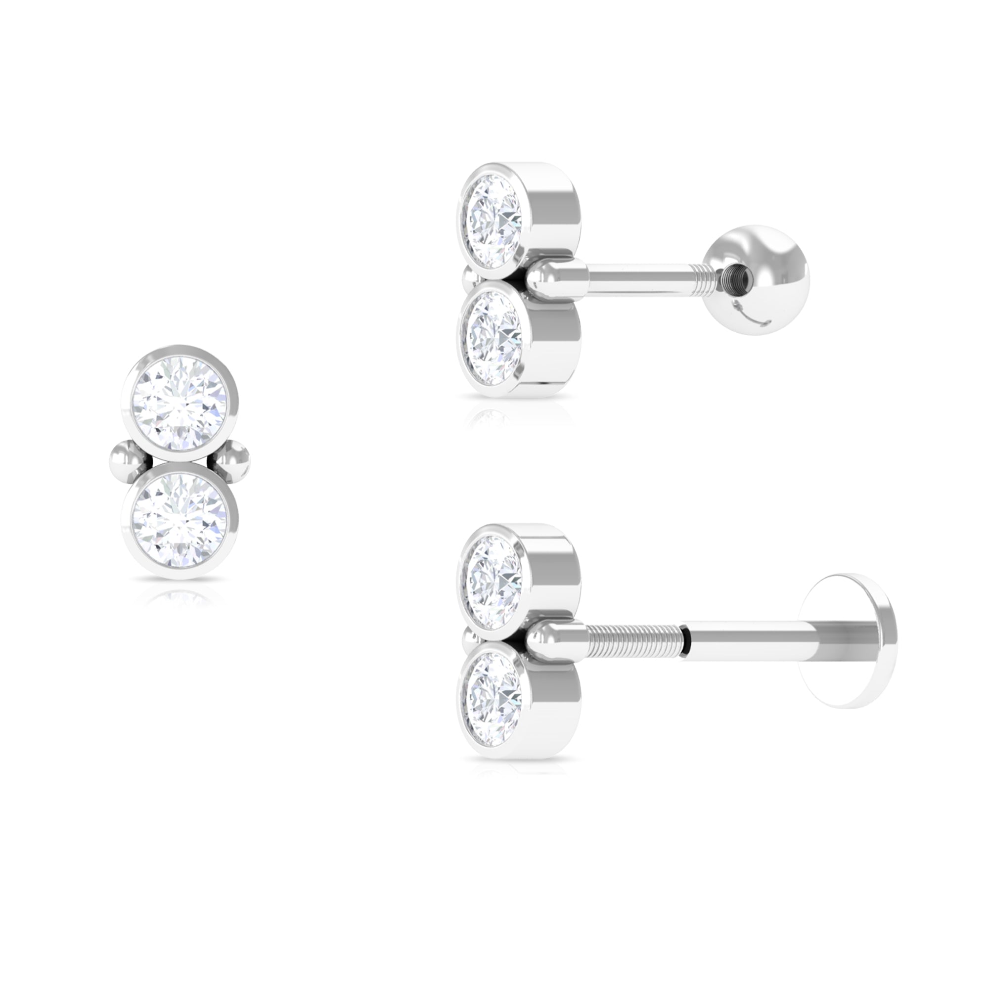 Dainty Moissanite 2 Stone Earring for Tragus Piercing