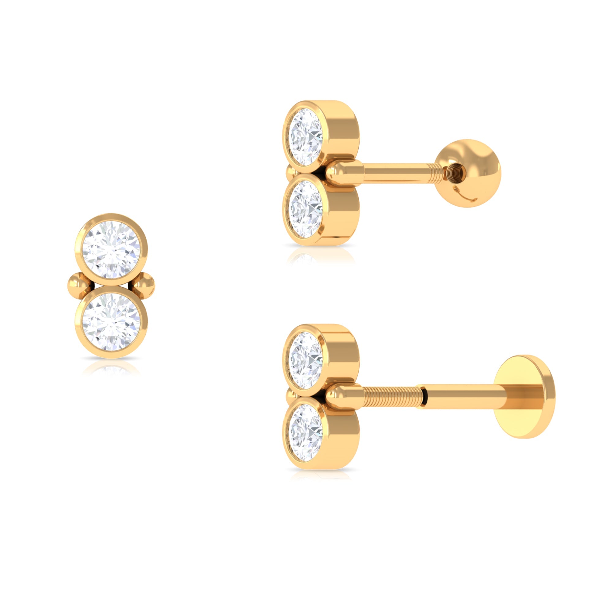 Dainty Moissanite 2 Stone Earring for Tragus Piercing