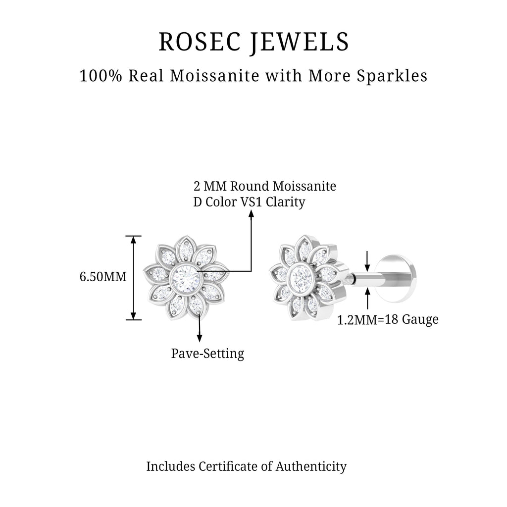 Moissanite Flower Cartilage Earring in Gold