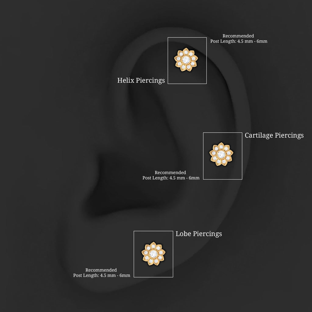 Moissanite Flower Cartilage Earring in Gold