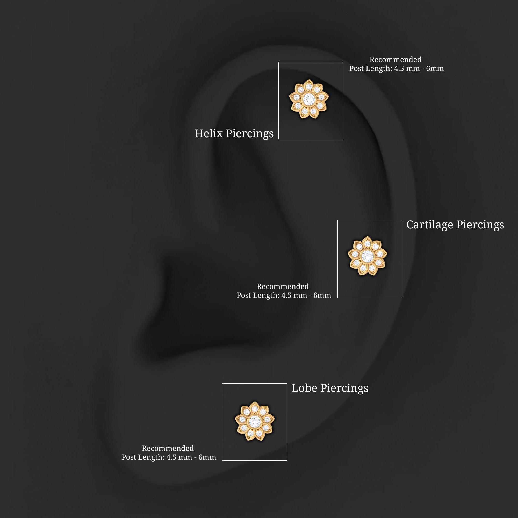 Moissanite Flower Cartilage Earring in Gold