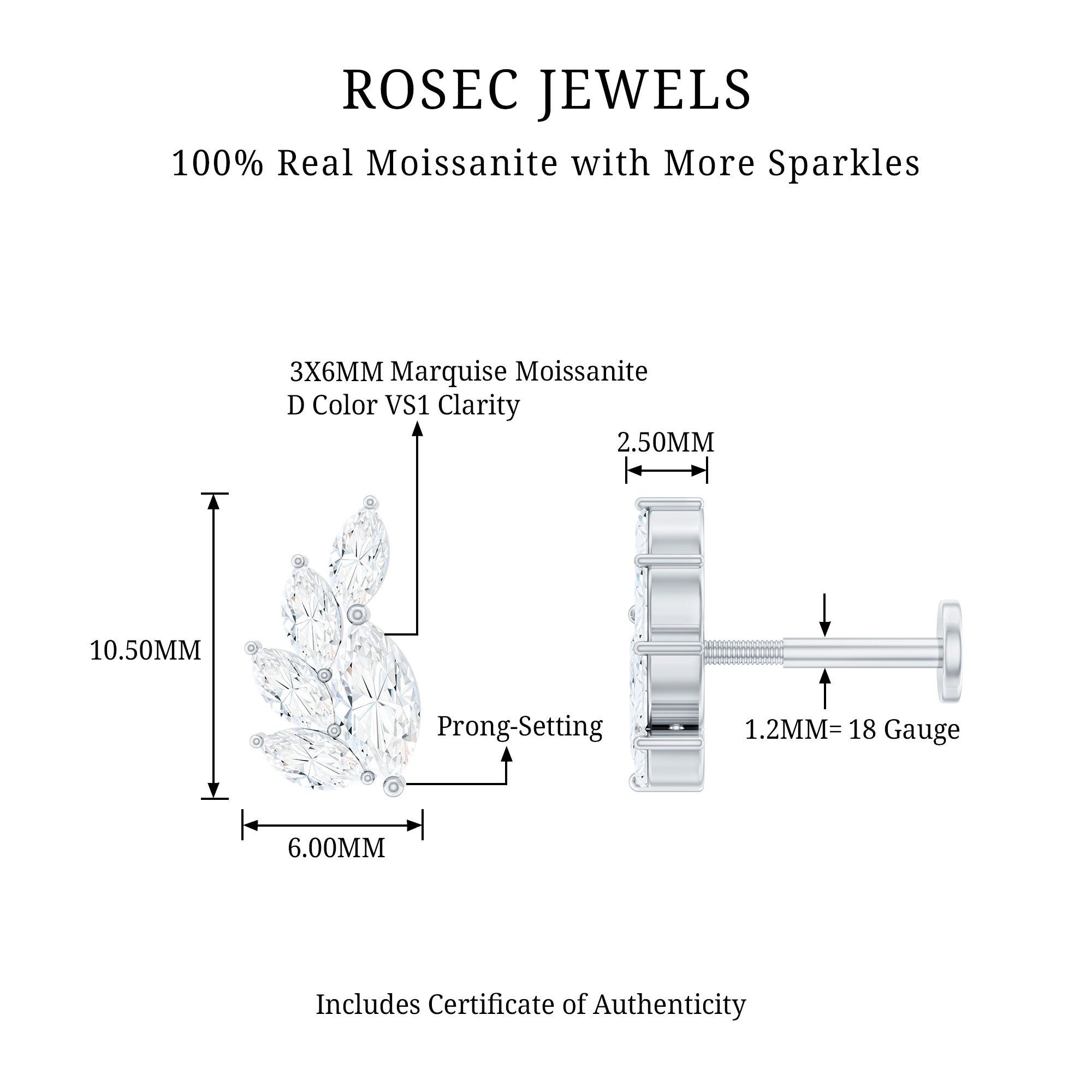 Marquise Cut Moissanite Cluster Helix Earring