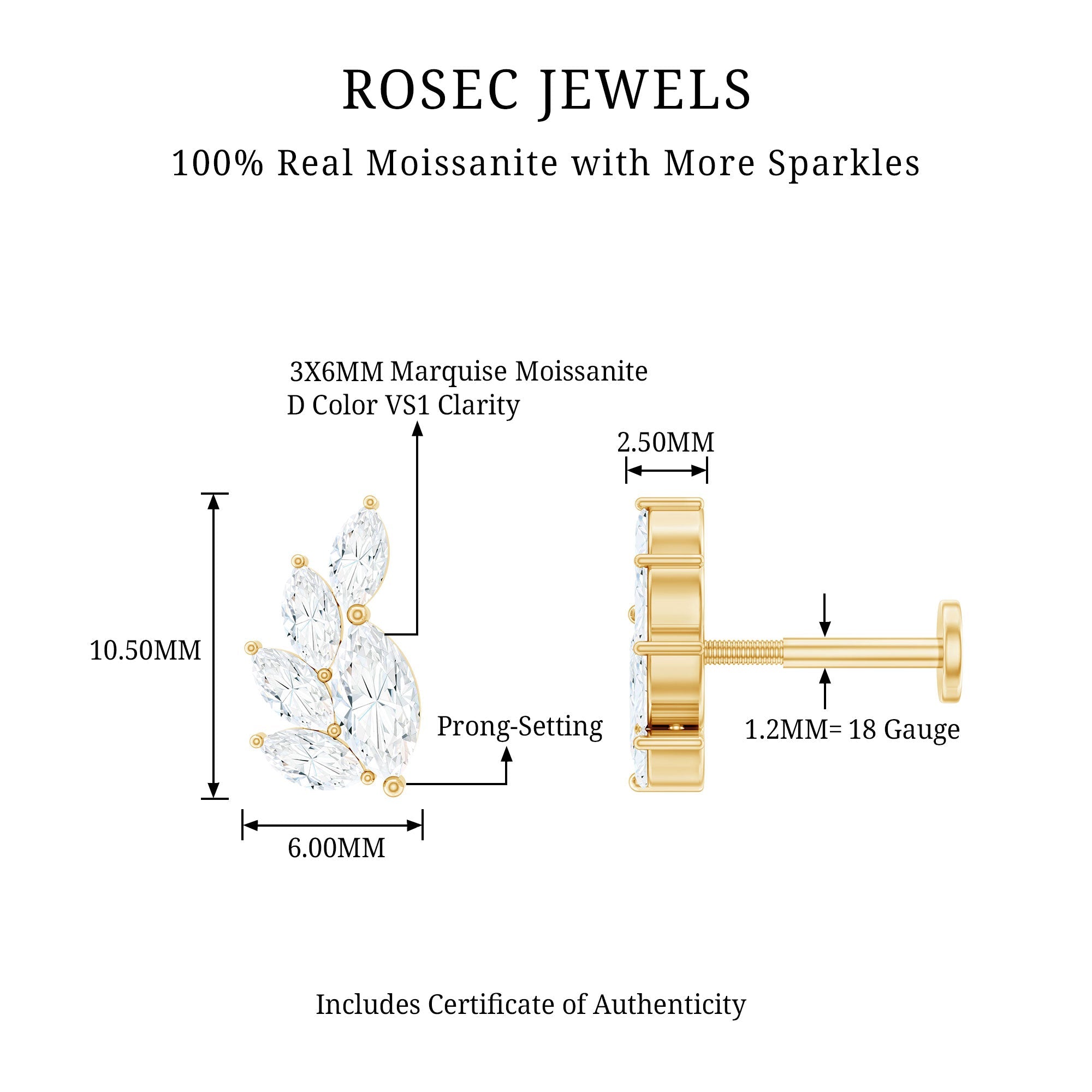 Marquise Cut Moissanite Cluster Helix Earring