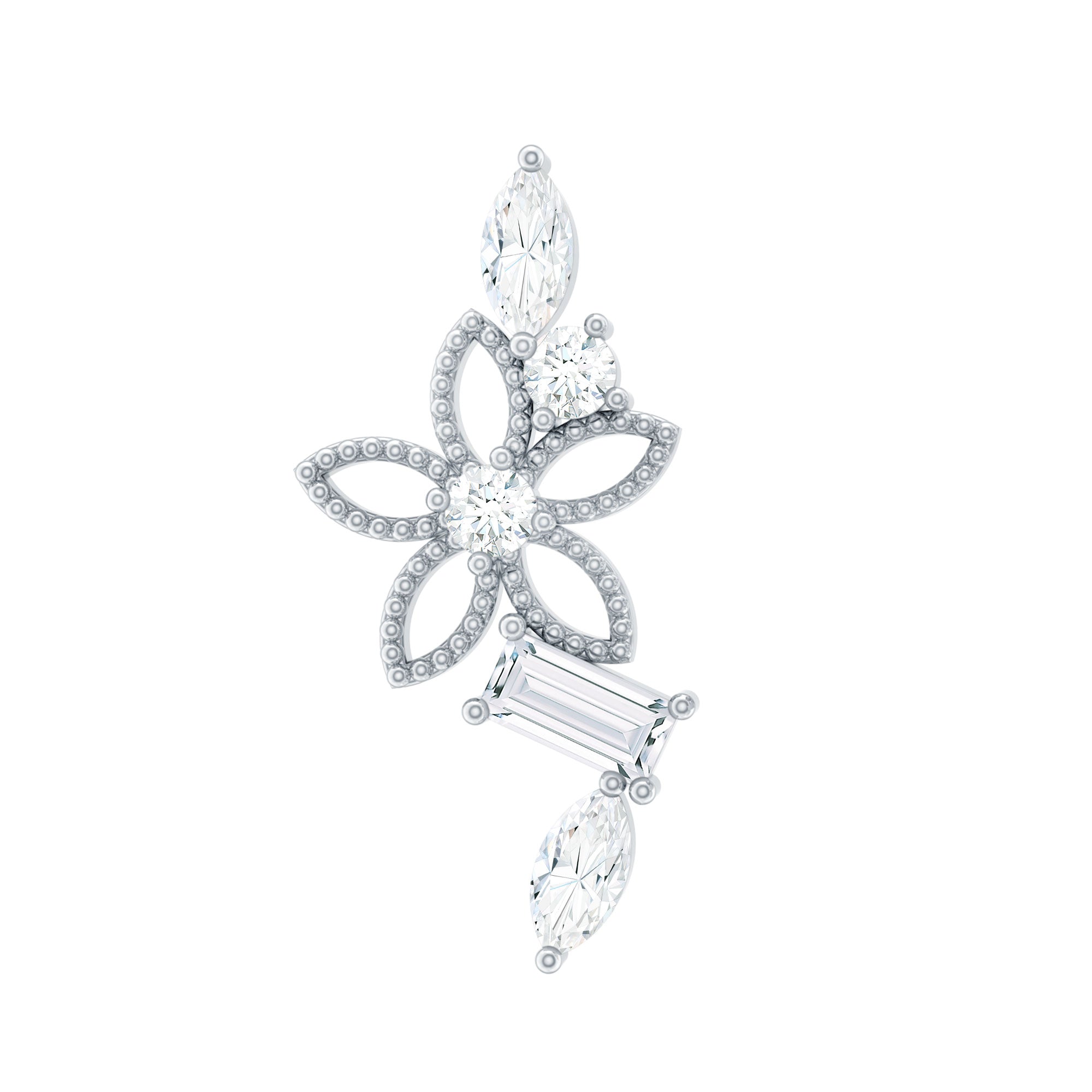 Unique Moissanite Flower Crawler Cartilage Earring
