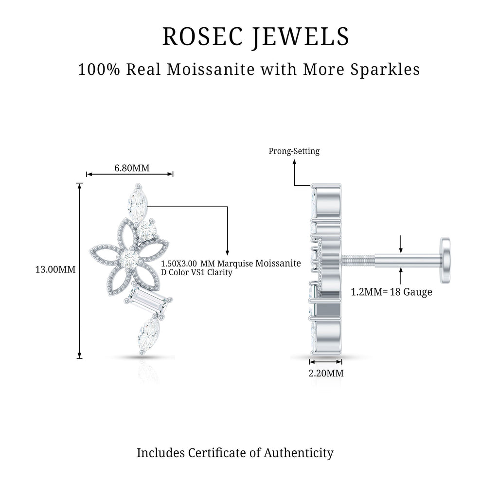 Unique Moissanite Flower Crawler Cartilage Earring