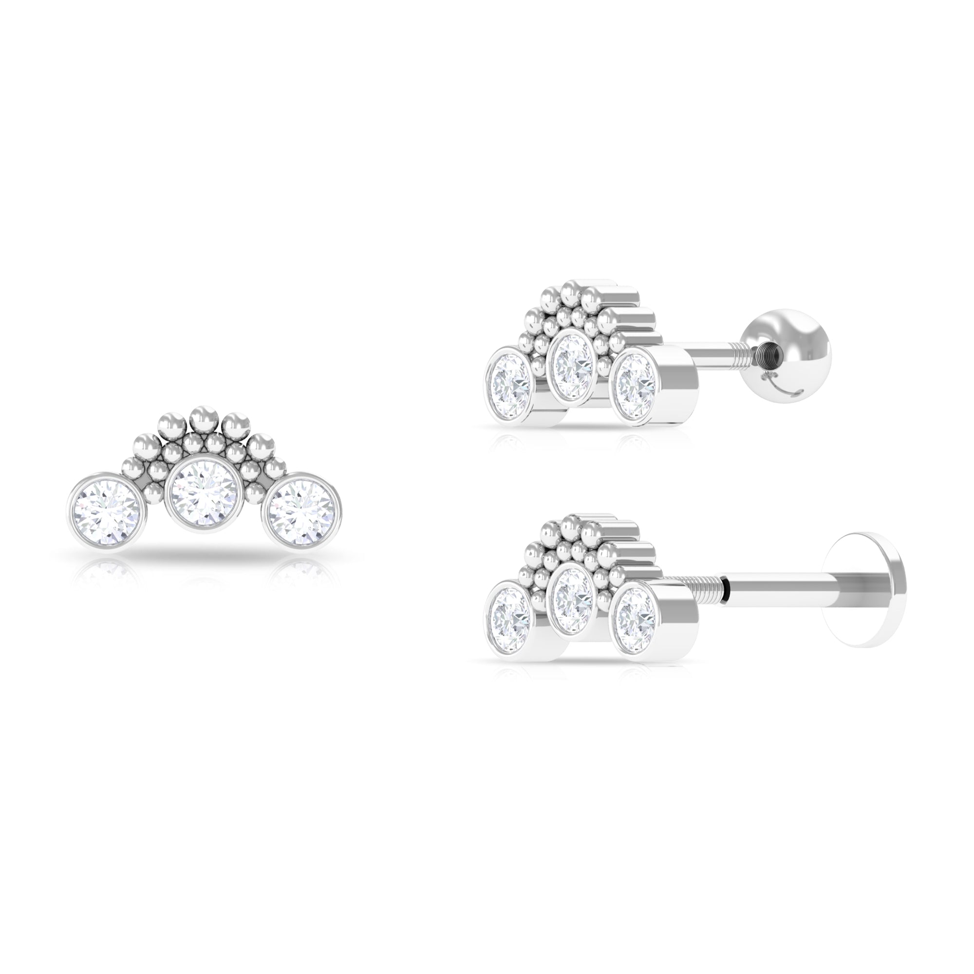 Moissanite 3 Stone Curved Crawler Earring