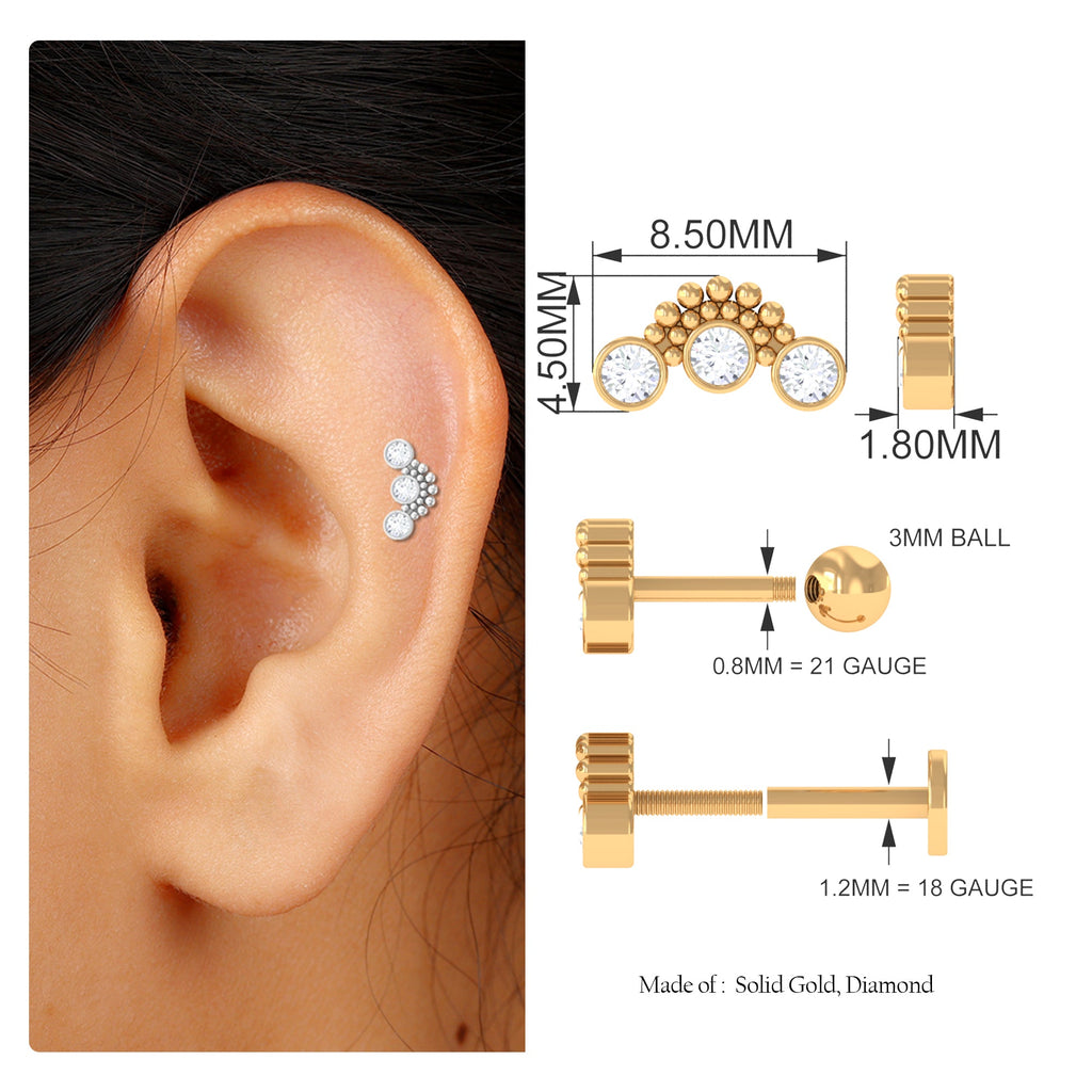 Moissanite 3 Stone Curved Crawler Earring