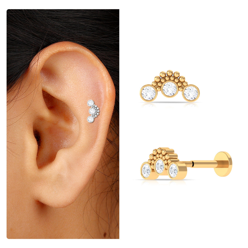 Moissanite 3 Stone Curved Crawler Earring
