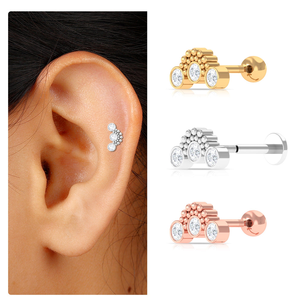 Moissanite 3 Stone Curved Crawler Earring