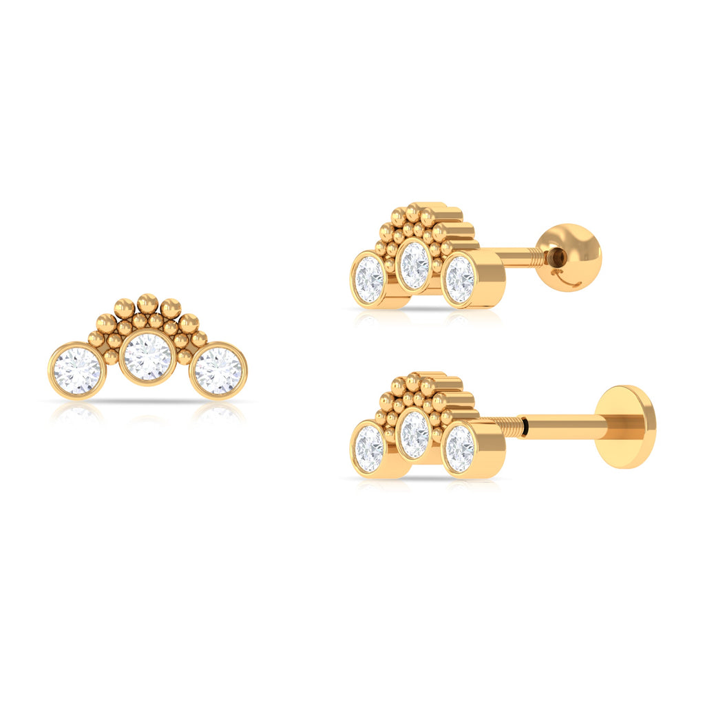 Moissanite 3 Stone Curved Crawler Earring