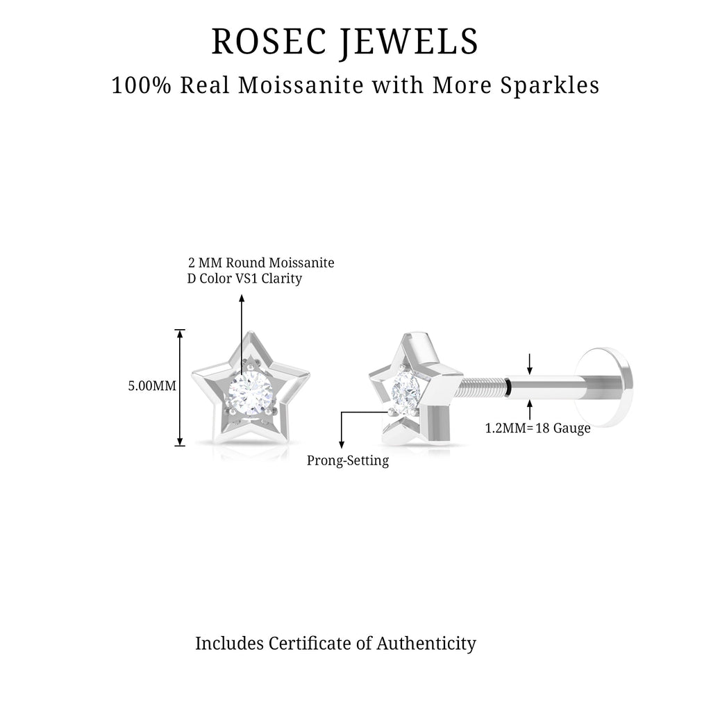 Solitaire Moissanite Star Earring for Conch Piercing