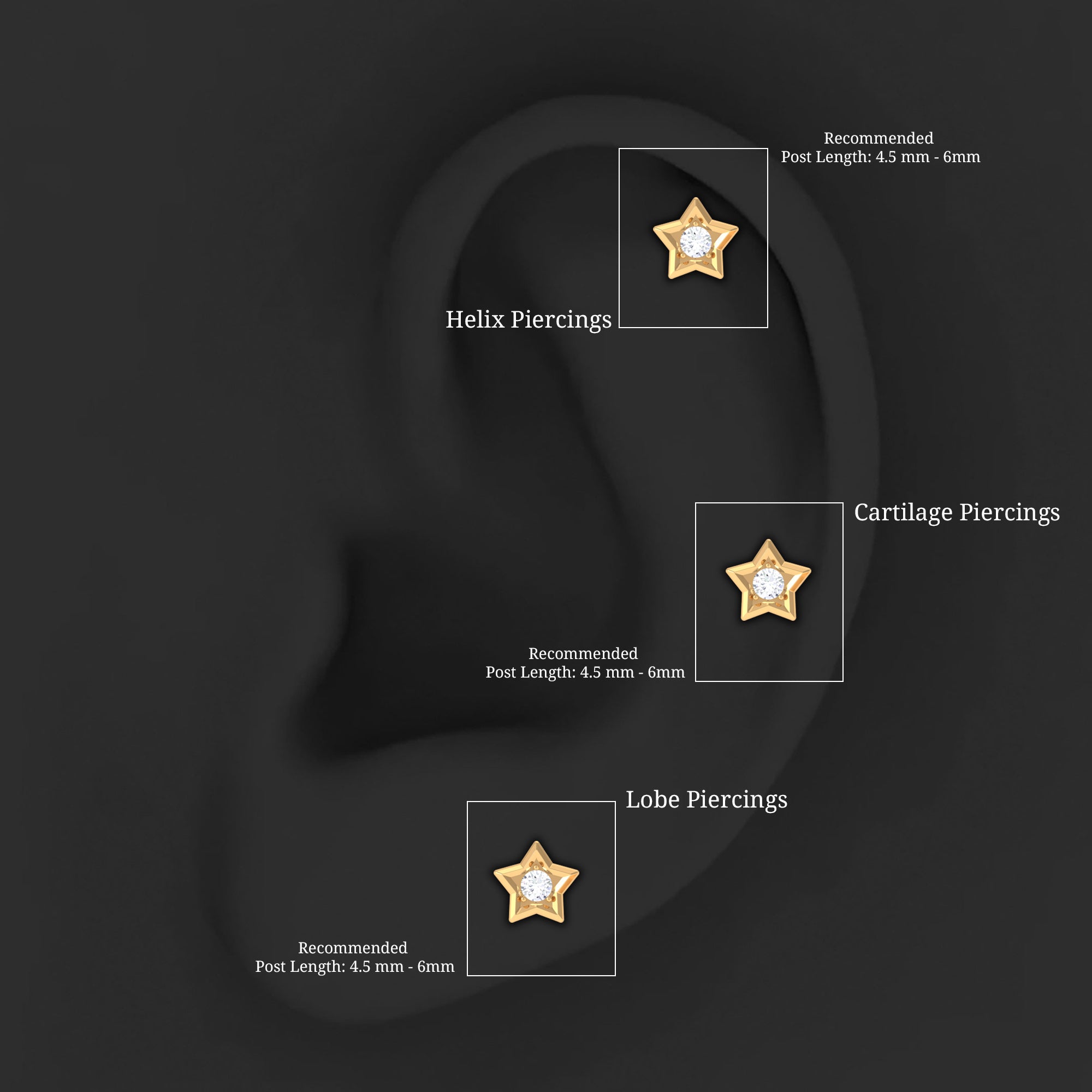 Solitaire Moissanite Star Earring for Conch Piercing