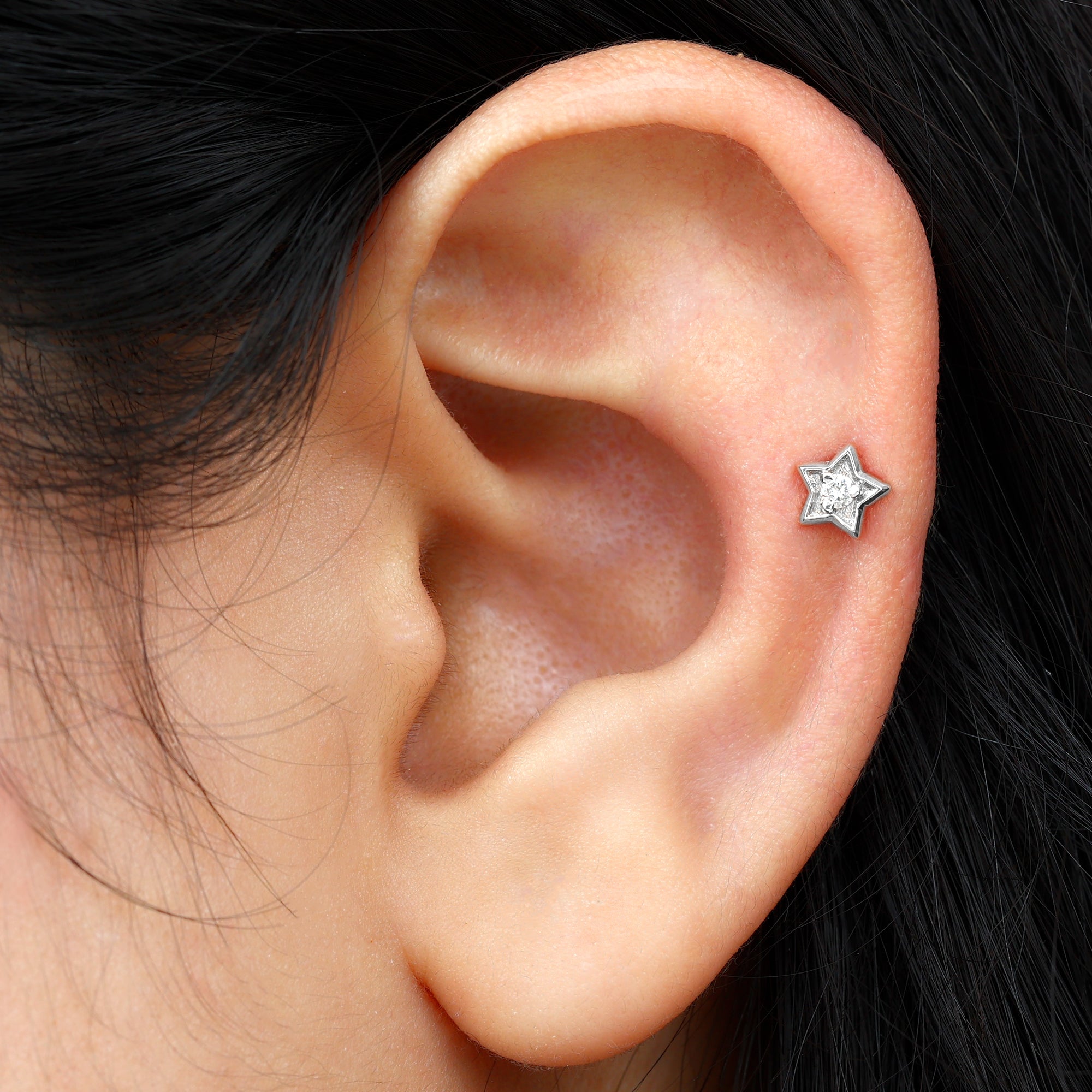 Solitaire Moissanite Star Earring for Conch Piercing