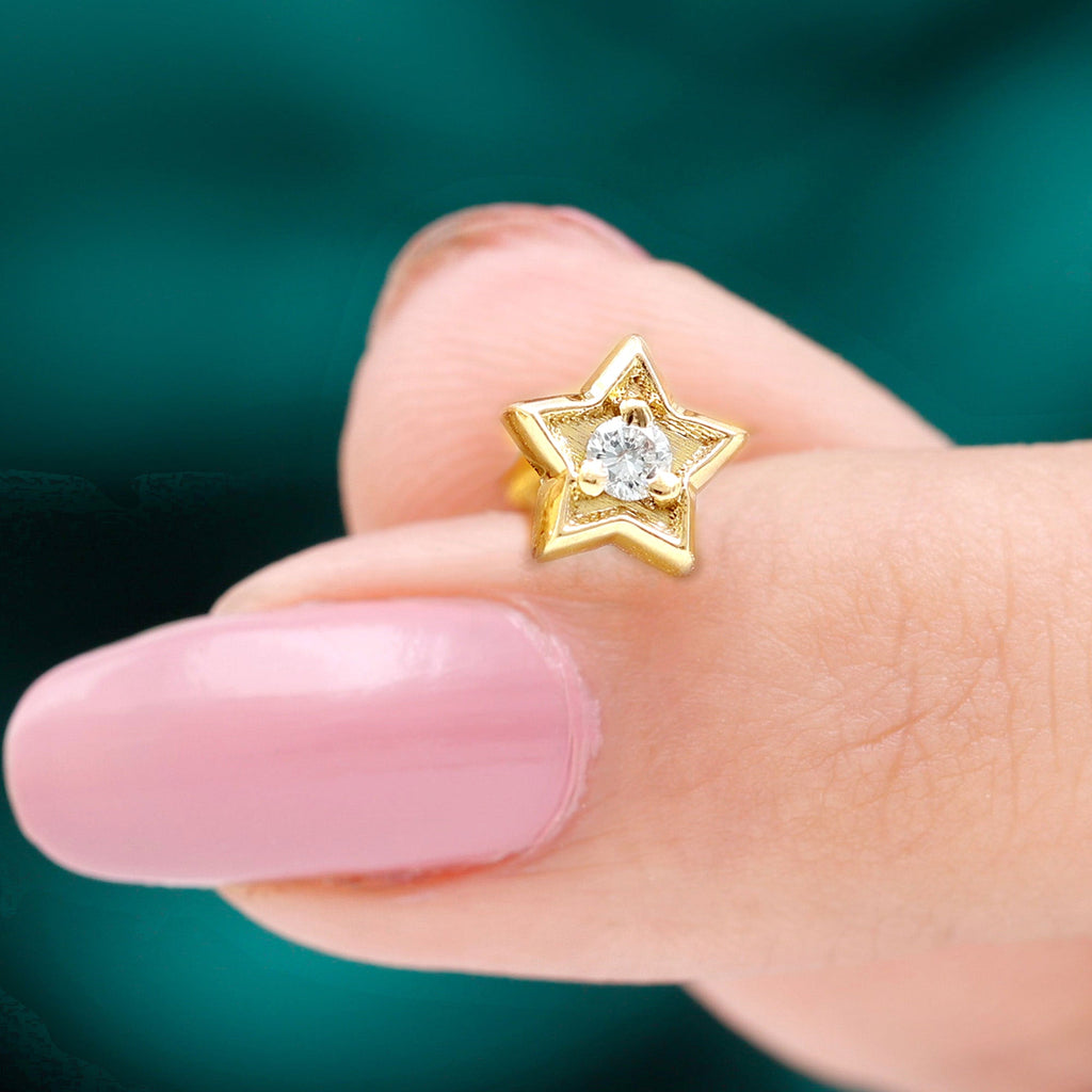 Solitaire Moissanite Star Earring for Conch Piercing