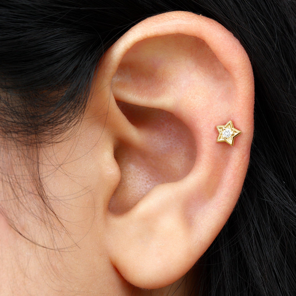 Solitaire Moissanite Star Earring for Conch Piercing
