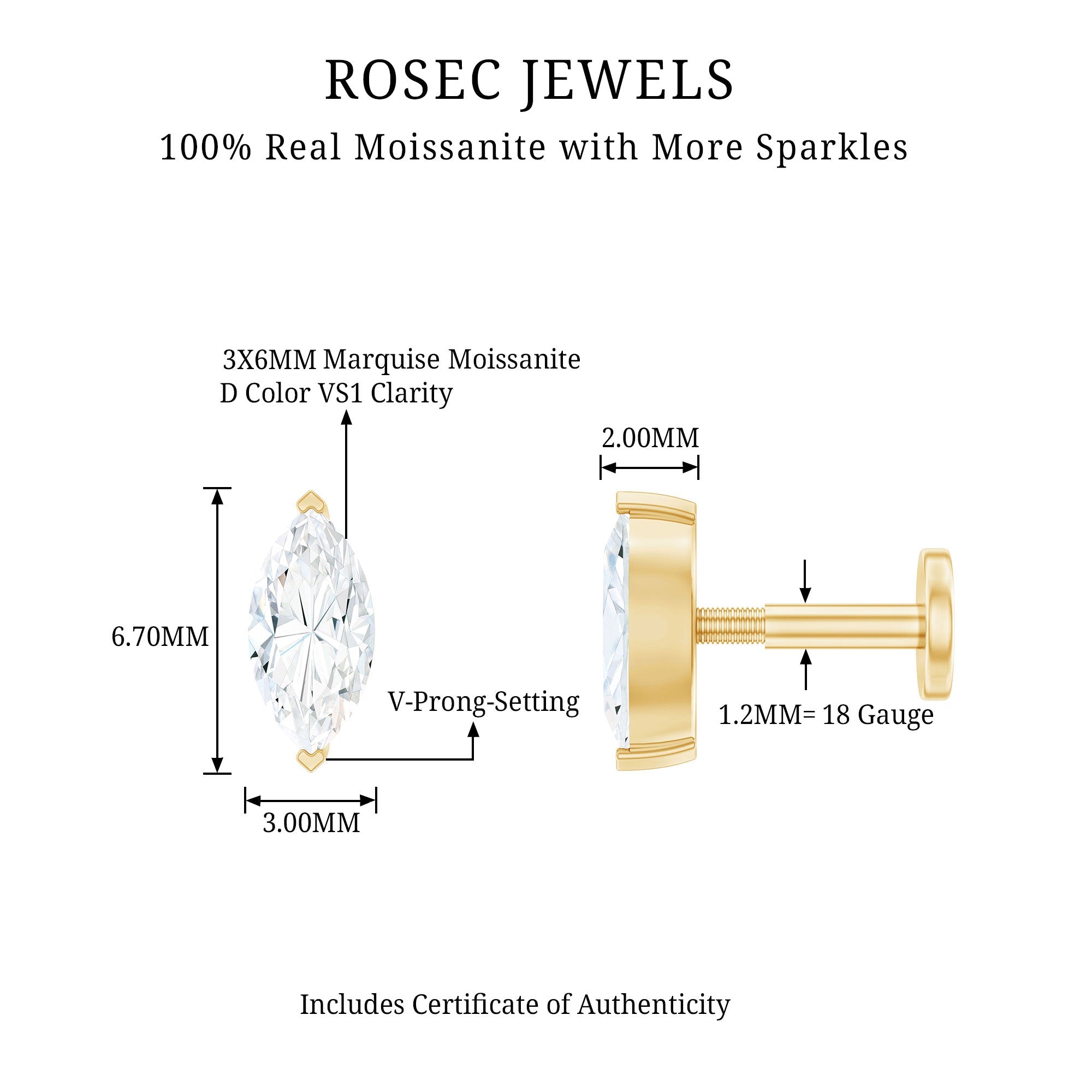 Minimalist Marquise Moissanite Tragus Earring