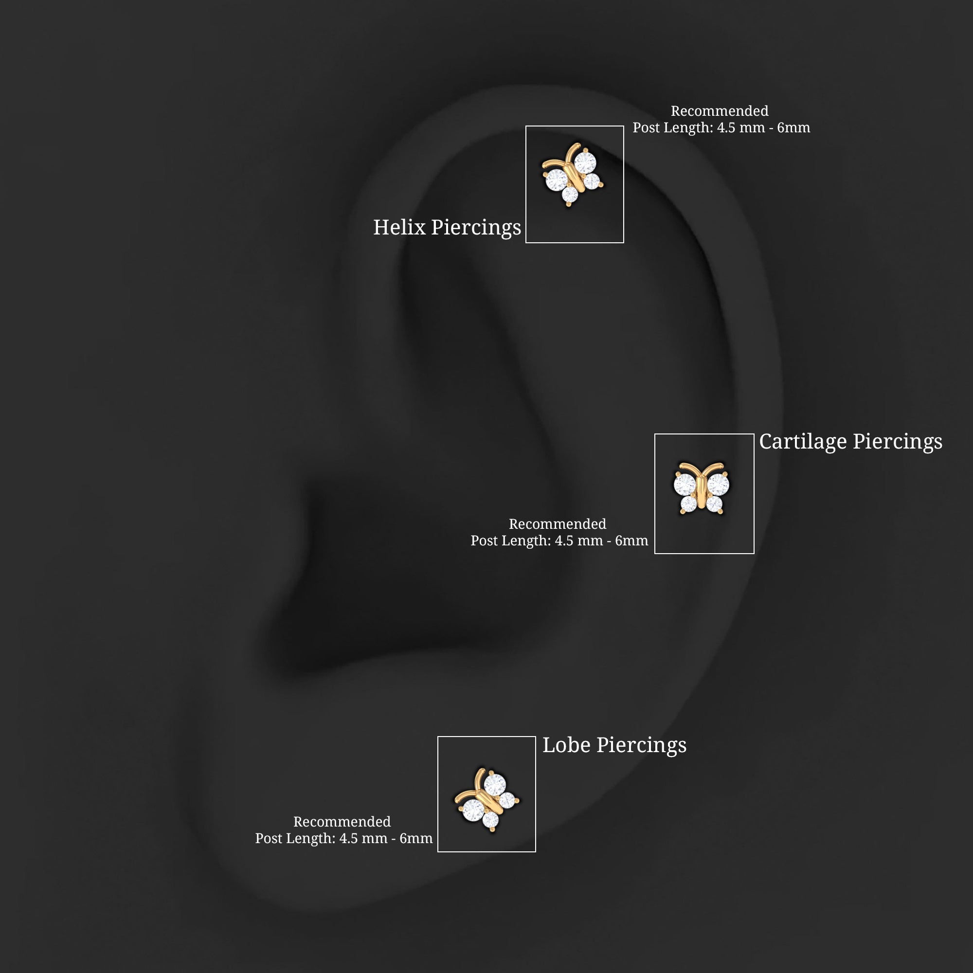 Dainty Diamond Cute Butterfly Earring for Helix Piercing