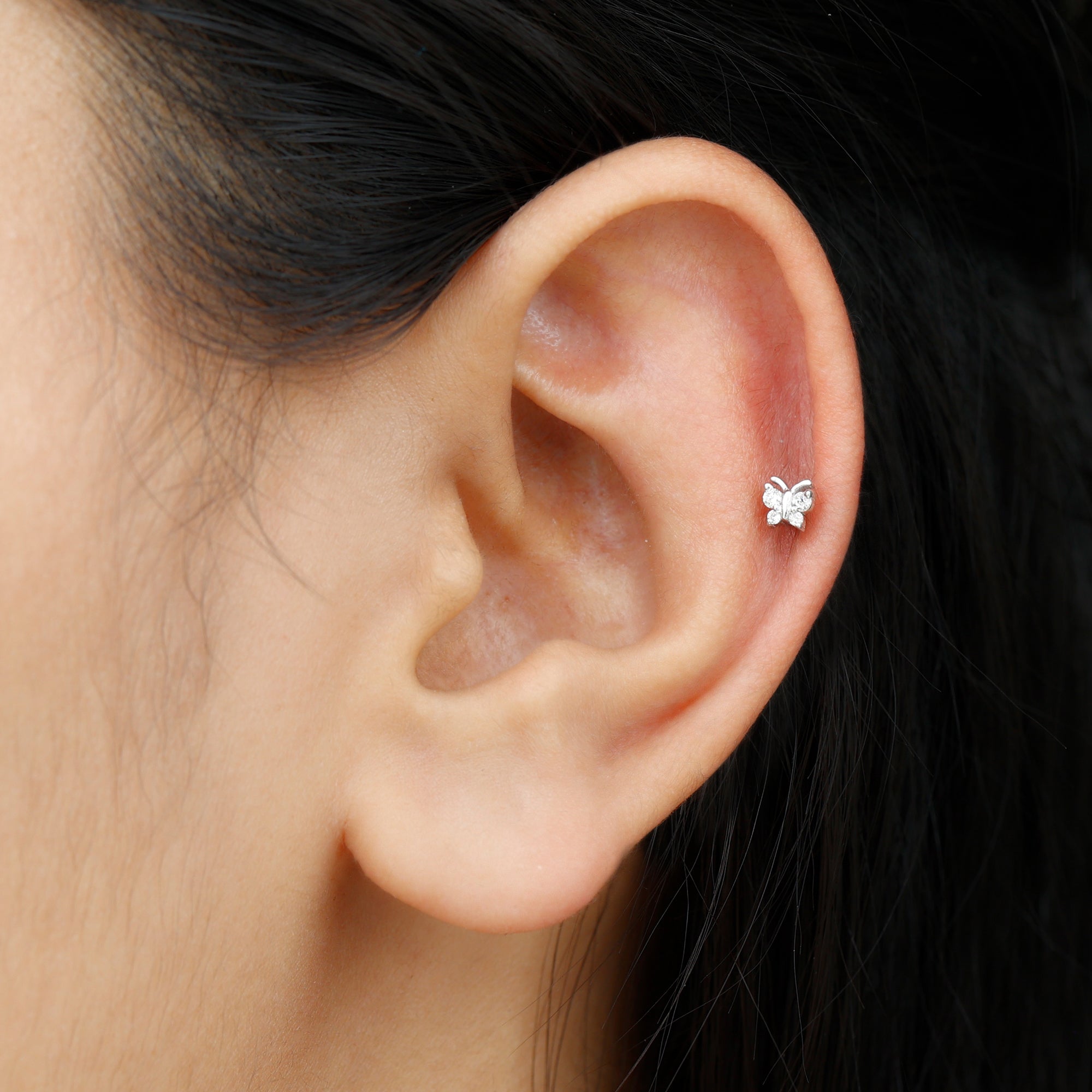 Dainty Diamond Cute Butterfly Earring for Helix Piercing