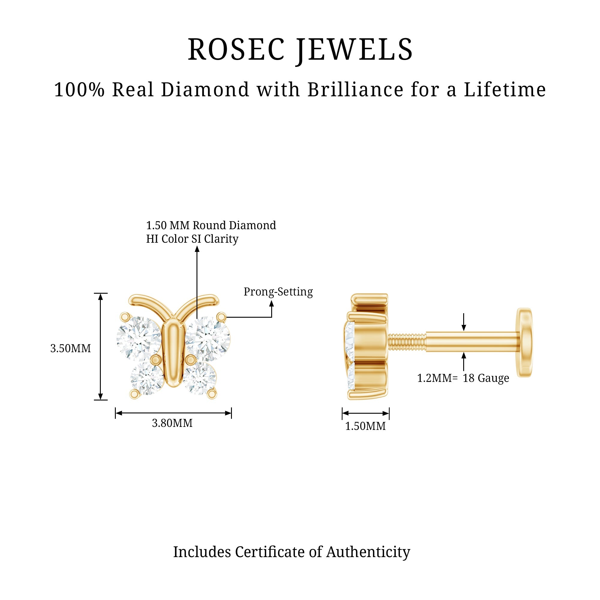 Dainty Diamond Cute Butterfly Earring for Helix Piercing