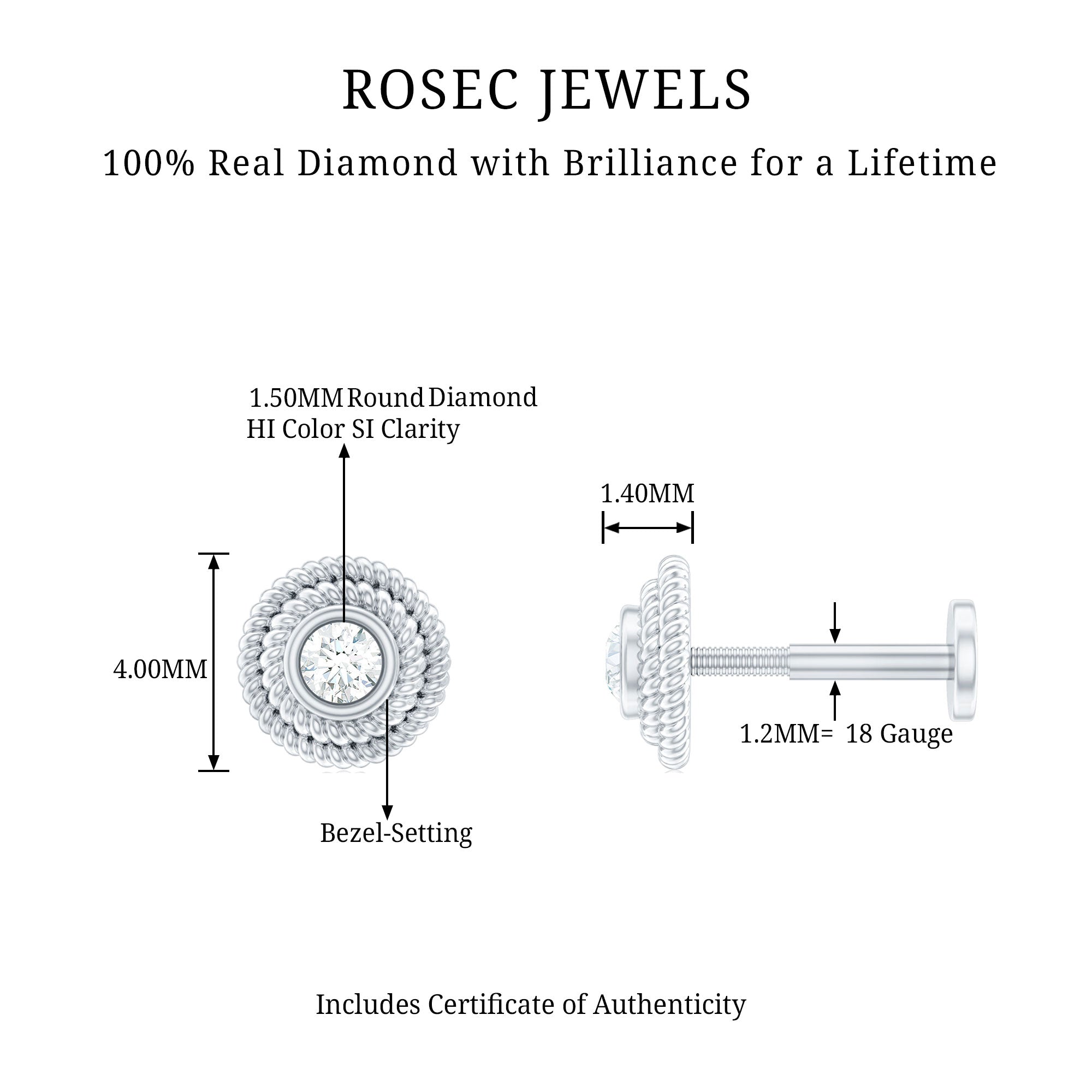 Minimal Diamond Conch Earring in Bezel Setting