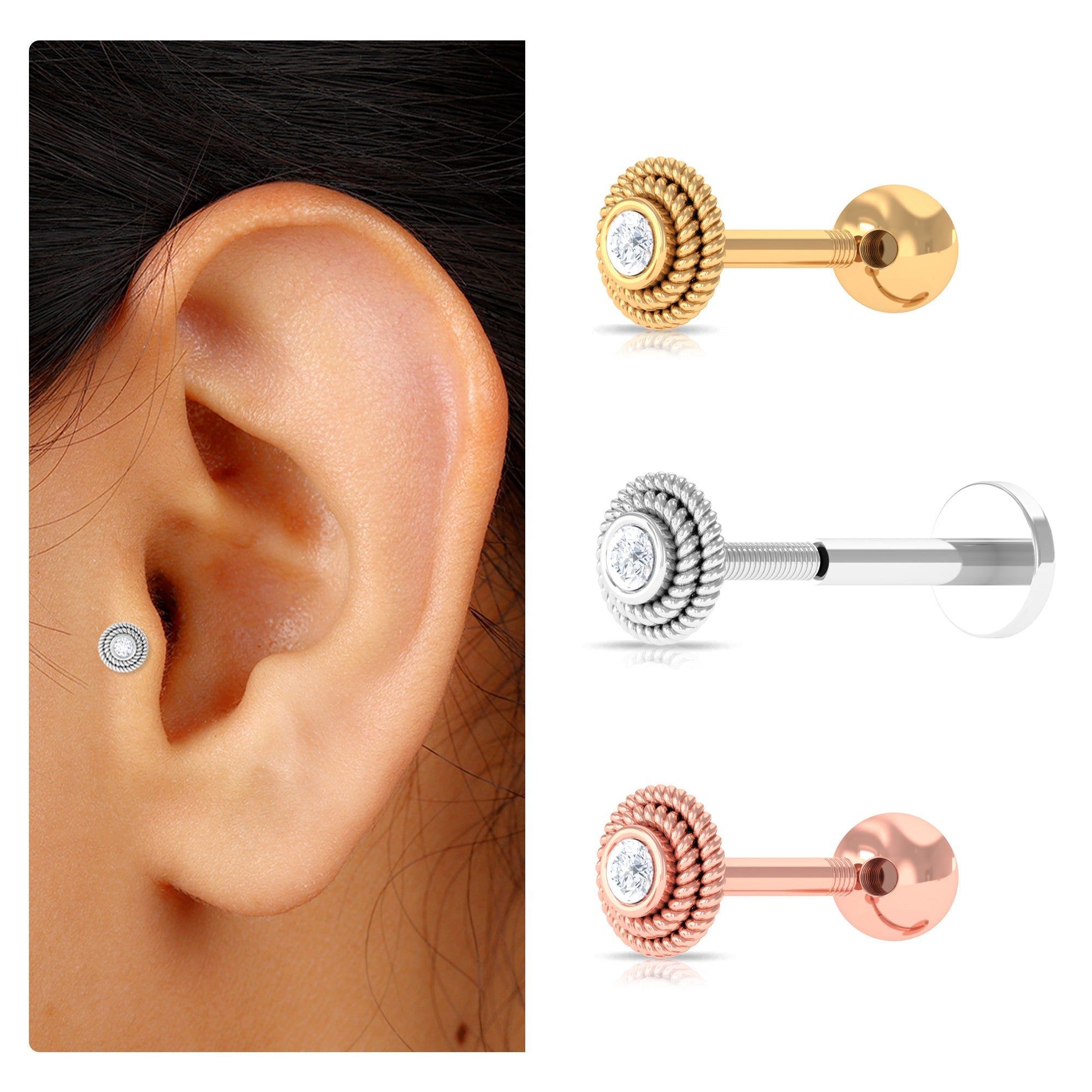 Minimal Diamond Conch Earring in Bezel Setting