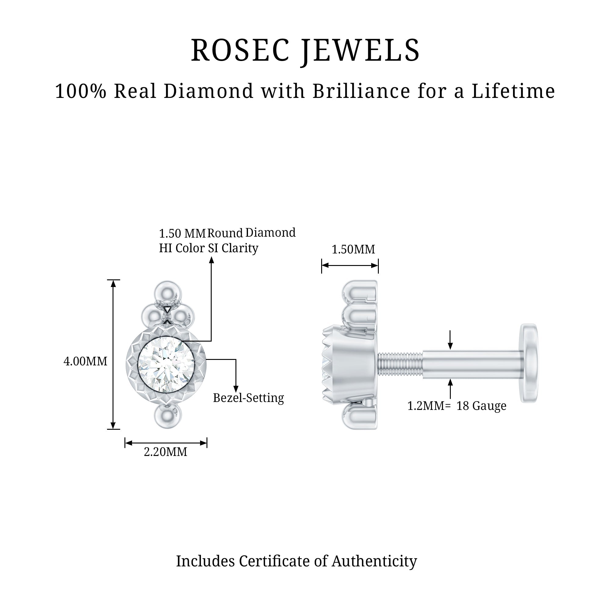 Simple Gold Beaded Diamond Conch Earring