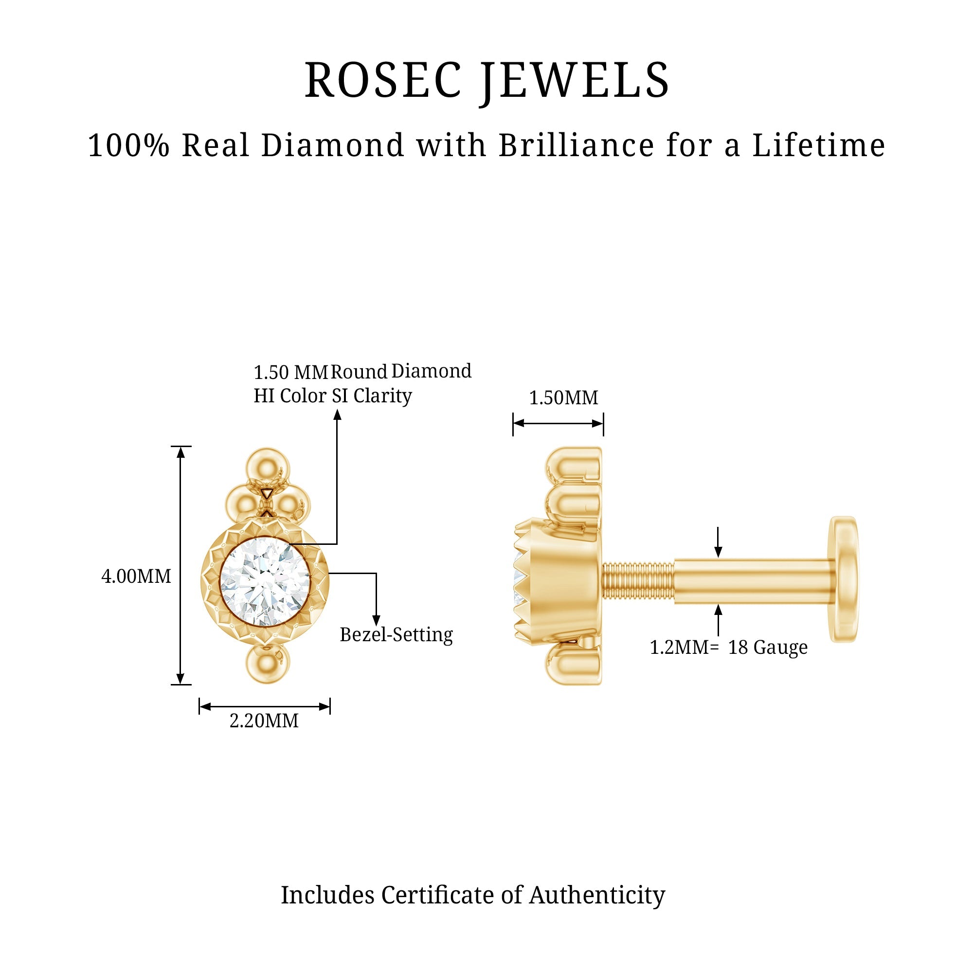 Simple Gold Beaded Diamond Conch Earring