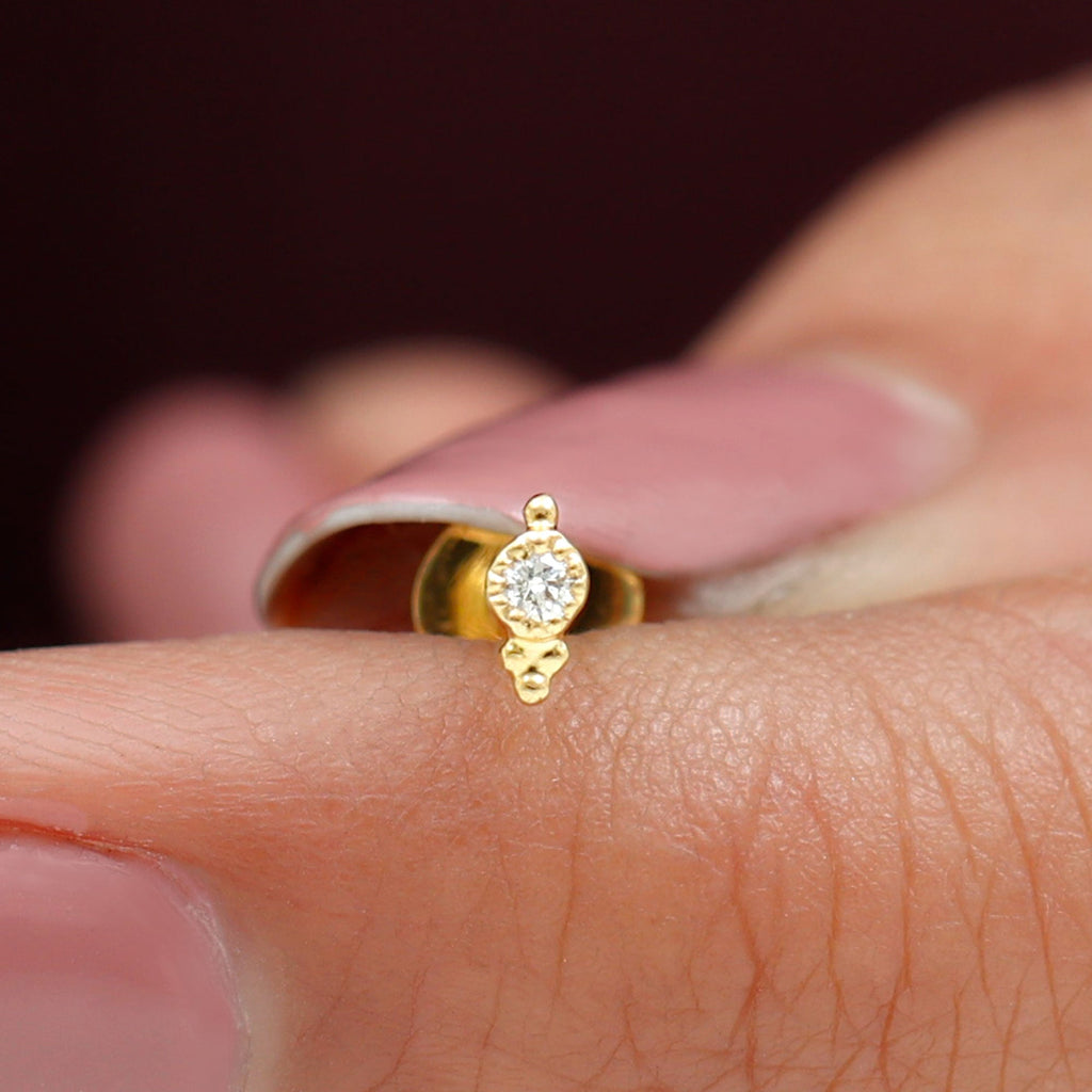 Simple Gold Beaded Diamond Conch Earring