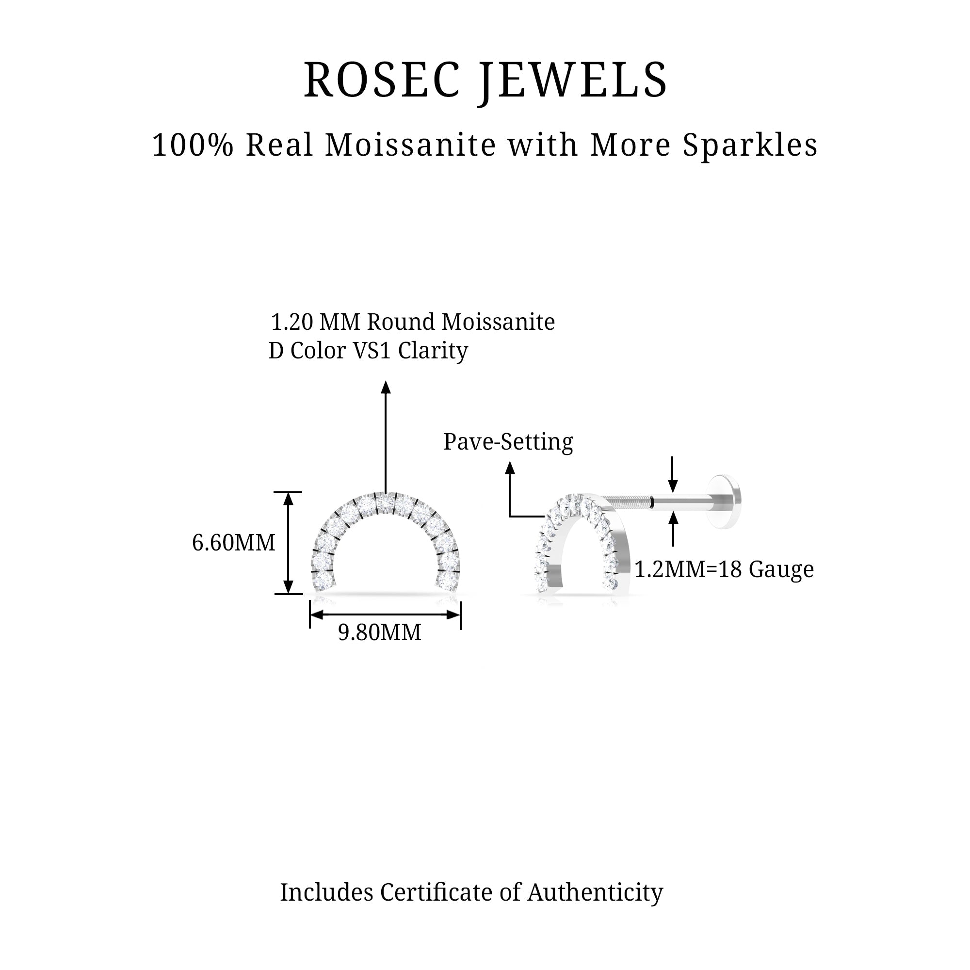 Moissanite Half Circle Earring for Helix Piercing