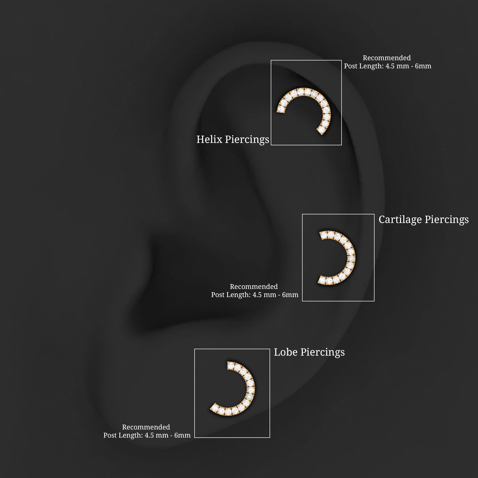 Moissanite Half Circle Earring for Helix Piercing